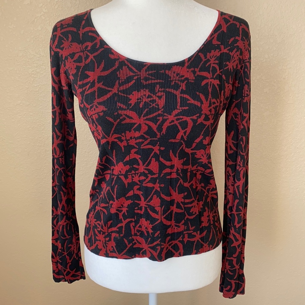 Black&Red Silk Long Sleeve Top